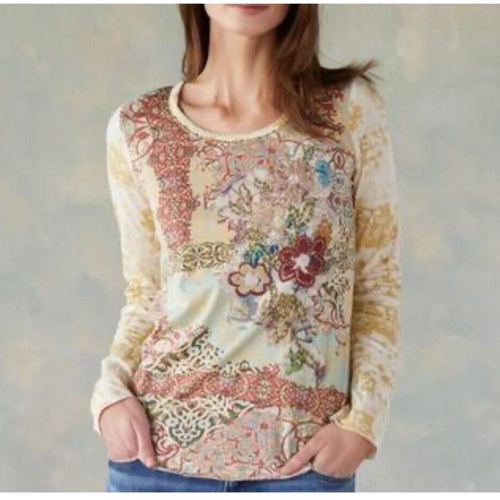 Sundance Artisan Patchwork Floral Embroidered Top… - image 1